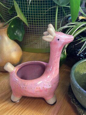 Ceramic Stoneware Giraffe Succulent Planter, Pink